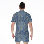 Blue Denim Western Paisley Print Men's Rompers