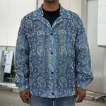 Blue Denim Western Paisley Print Men's Shirt Jacket