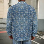 Blue Denim Western Paisley Print Men's Shirt Jacket
