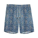 Blue Denim Western Paisley Print Men's Sports Shorts