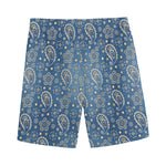 Blue Denim Western Paisley Print Men's Sports Shorts
