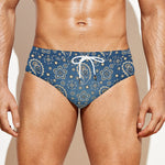 Blue Denim Western Paisley Print Men's Swim Briefs