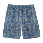 Blue Denim Western Paisley Print Men's Swim Trunks