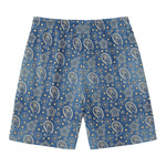 Blue Denim Western Paisley Print Men's Swim Trunks