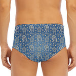 Blue Denim Western Paisley Print Men's Triangle Swim Briefs