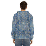 Blue Denim Western Paisley Print Men's Velvet Pullover Hoodie