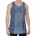 Blue Denim Western Paisley Print Men's Velvet Tank Top