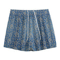 Blue Denim Western Paisley Print Mesh Shorts