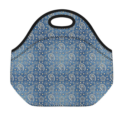 Blue Denim Western Paisley Print Neoprene Lunch Bag