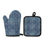 Blue Denim Western Paisley Print Oven Mitt And Pot Holder Set