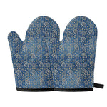 Blue Denim Western Paisley Print Oven Mitts