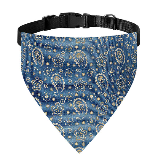 Blue Denim Western Paisley Print Over The Collar Dog Bandana