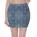 Blue Denim Western Paisley Print Pencil Mini Skirt
