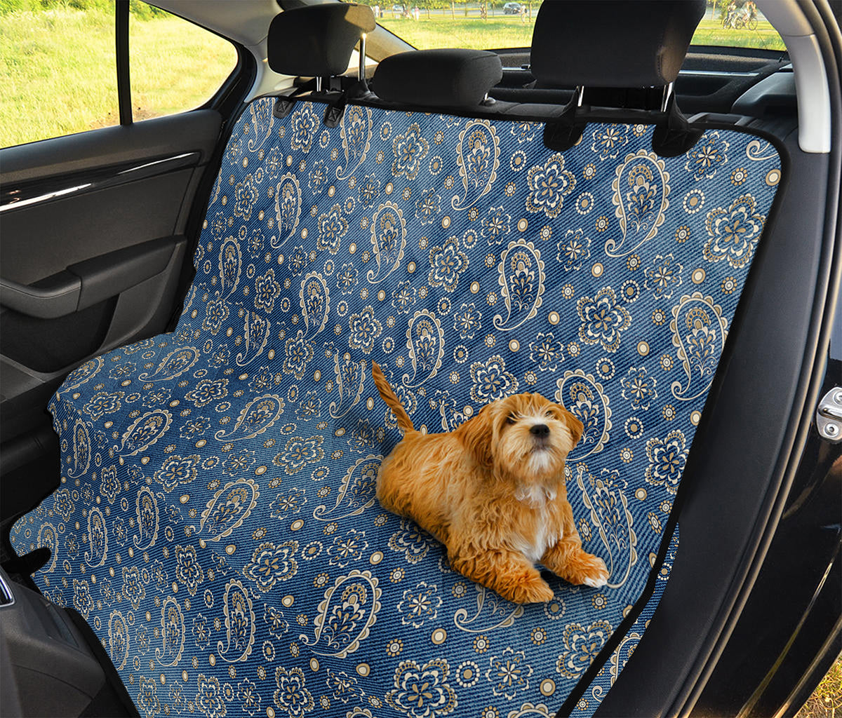 Blue Denim Western Paisley Print Pet Car Back Seat Cover