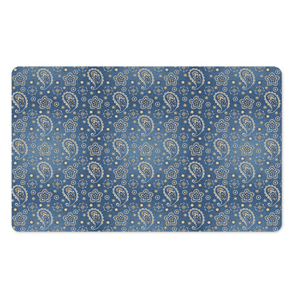 Blue Denim Western Paisley Print Polyester Doormat