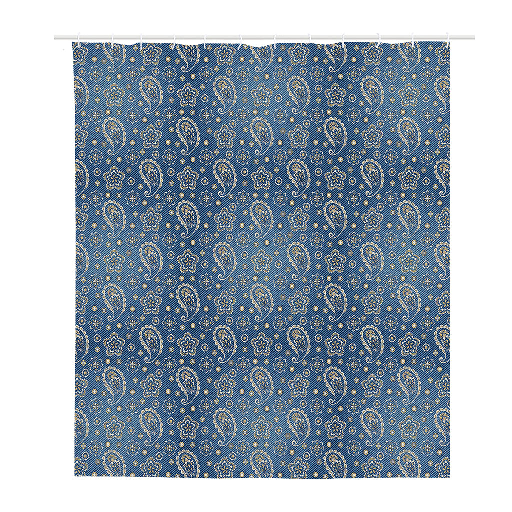 Blue Denim Western Paisley Print Polyester Shower Curtain