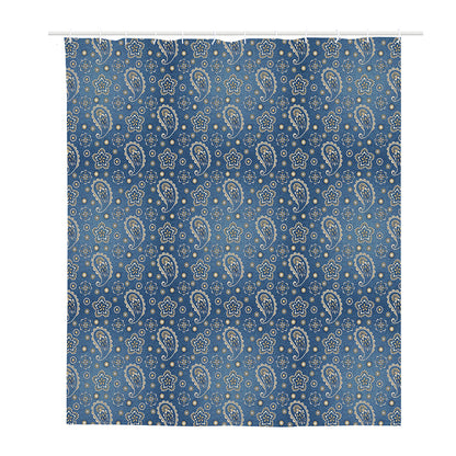 Blue Denim Western Paisley Print Polyester Shower Curtain