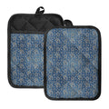 Blue Denim Western Paisley Print Pot Holders With Pocket