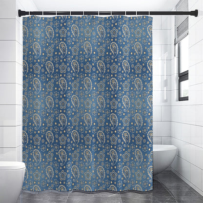 Blue Denim Western Paisley Print Premium Shower Curtain