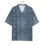 Blue Denim Western Paisley Print Rayon Hawaiian Shirt