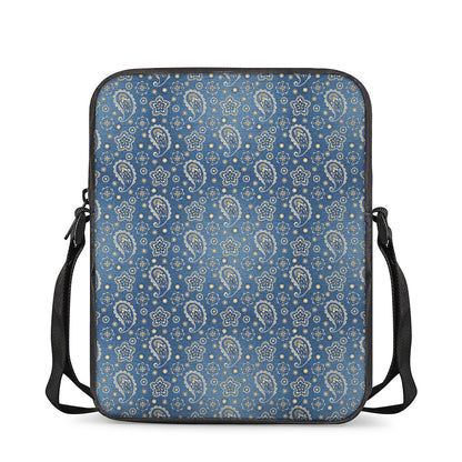 Blue Denim Western Paisley Print Rectangular Crossbody Bag