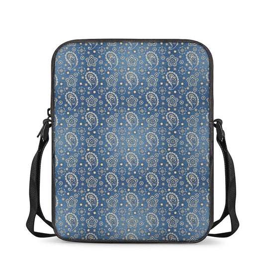 Blue Denim Western Paisley Print Rectangular Crossbody Bag