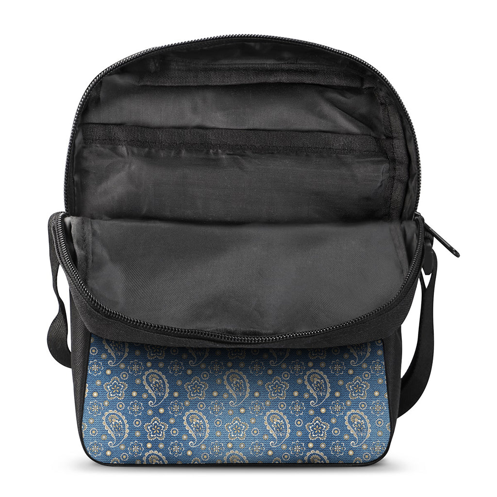 Blue Denim Western Paisley Print Rectangular Crossbody Bag