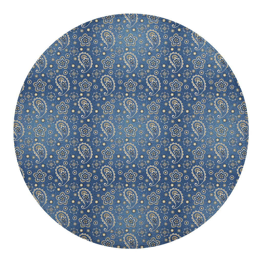 Blue Denim Western Paisley Print Round Blanket