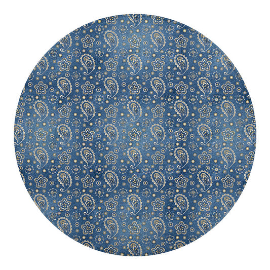 Blue Denim Western Paisley Print Round Blanket