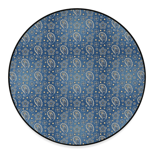 Blue Denim Western Paisley Print Round Floor Mat