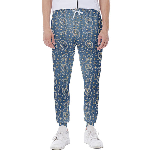 Blue Denim Western Paisley Print Scuba Joggers