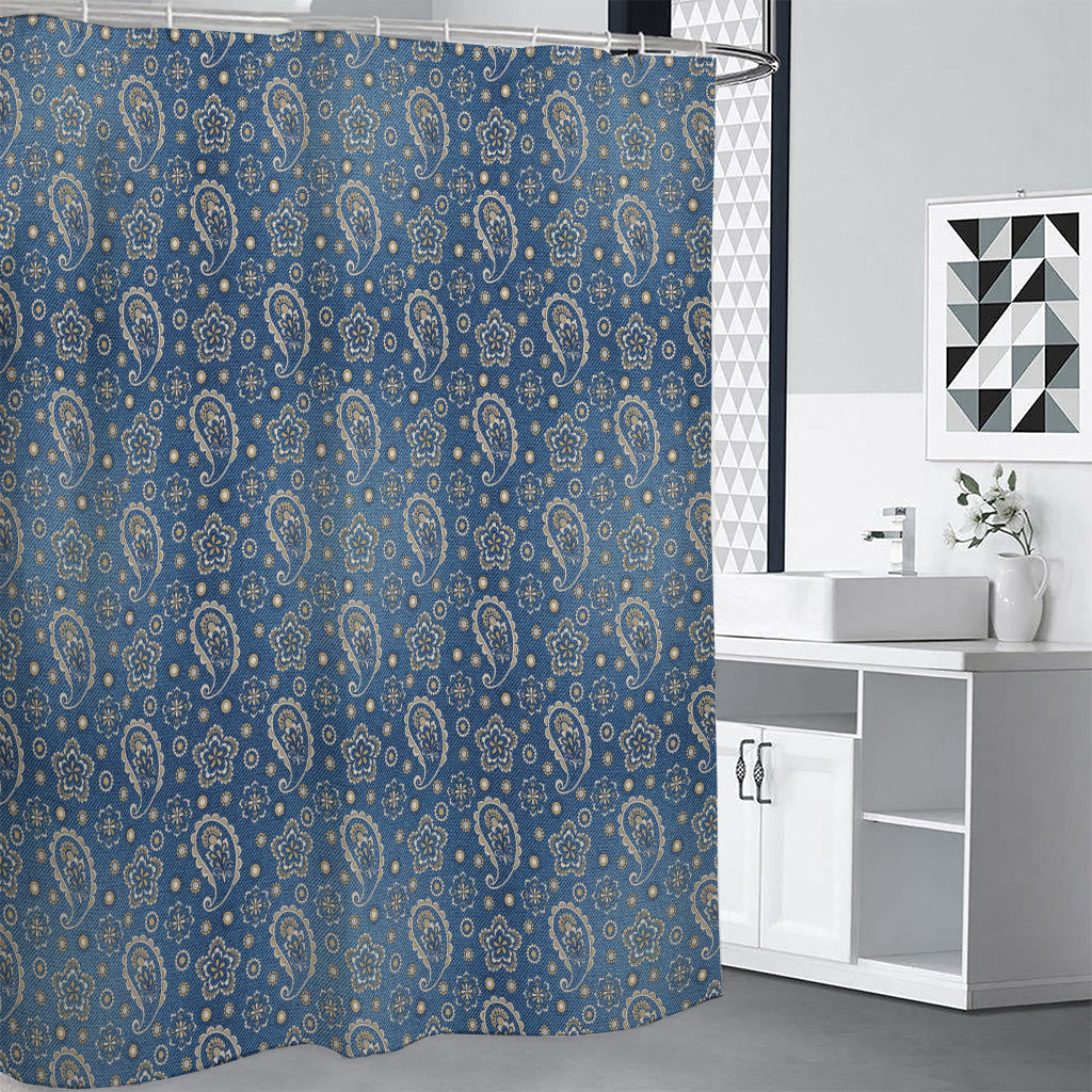 Blue Denim Western Paisley Print Shower Curtain