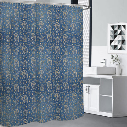 Blue Denim Western Paisley Print Shower Curtain