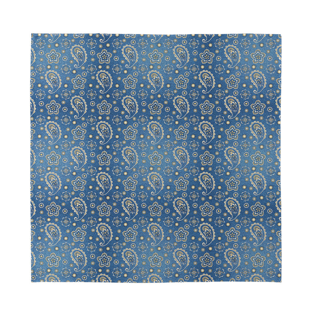 Blue Denim Western Paisley Print Silk Bandana