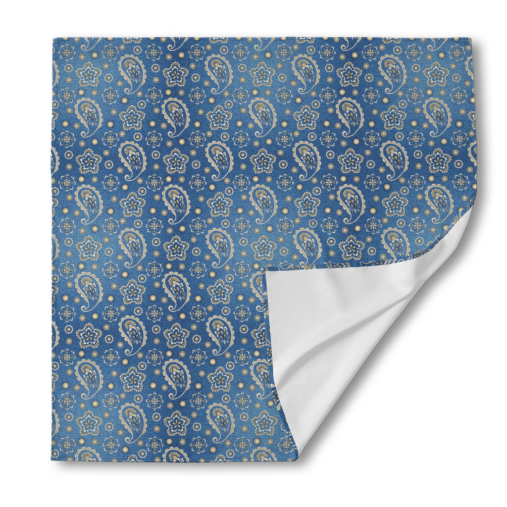 Blue Denim Western Paisley Print Silk Bandana