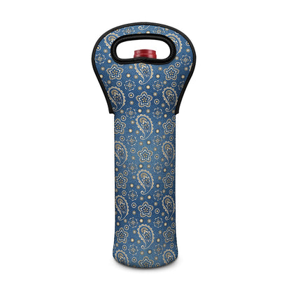 Blue Denim Western Paisley Print Single Neoprene Wine Tote