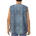 Blue Denim Western Paisley Print Sleeveless Baseball Jersey