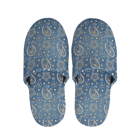 Blue Denim Western Paisley Print Slippers