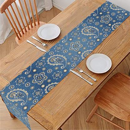 Blue Denim Western Paisley Print Table Runner