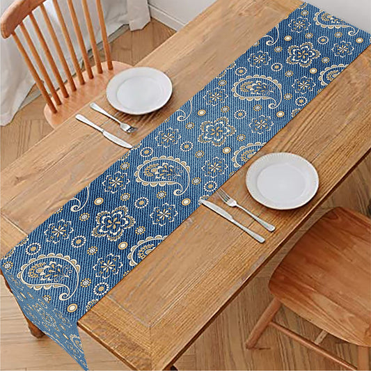Blue Denim Western Paisley Print Table Runner