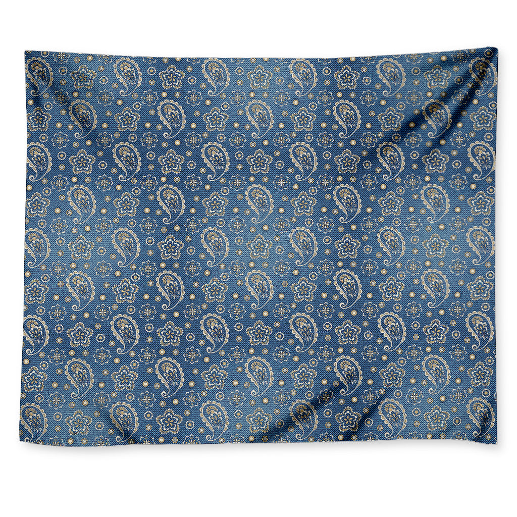 Blue Denim Western Paisley Print Tapestry