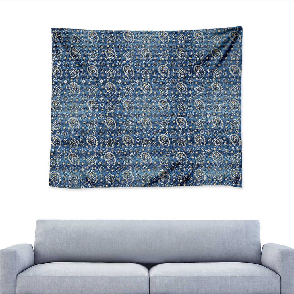 Blue Denim Western Paisley Print Tapestry
