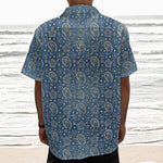 Blue Denim Western Paisley Print Textured Short Sleeve Shirt