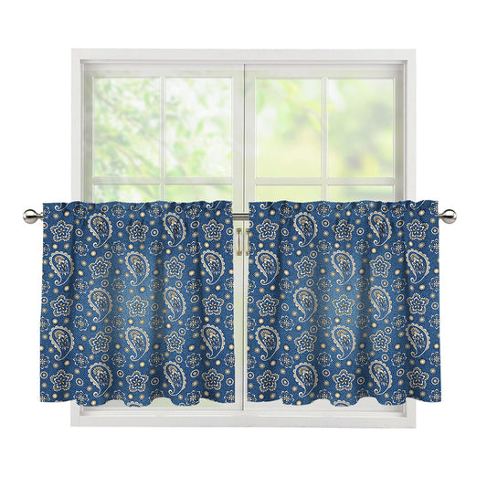 Blue Denim Western Paisley Print Tier Curtains