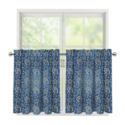 Blue Denim Western Paisley Print Tier Curtains