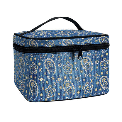 Blue Denim Western Paisley Print Travel Makeup Bag