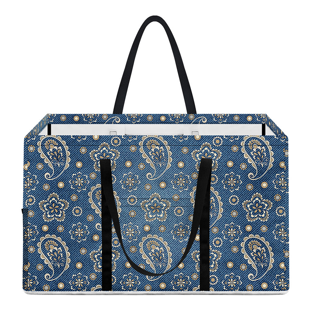Blue Denim Western Paisley Print Utility Tote Bag
