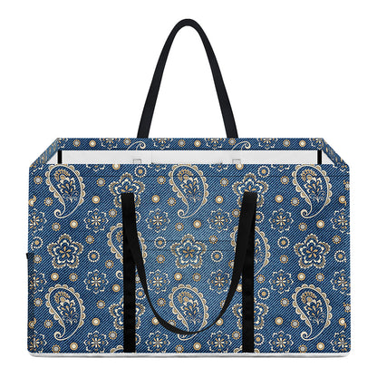 Blue Denim Western Paisley Print Utility Tote Bag