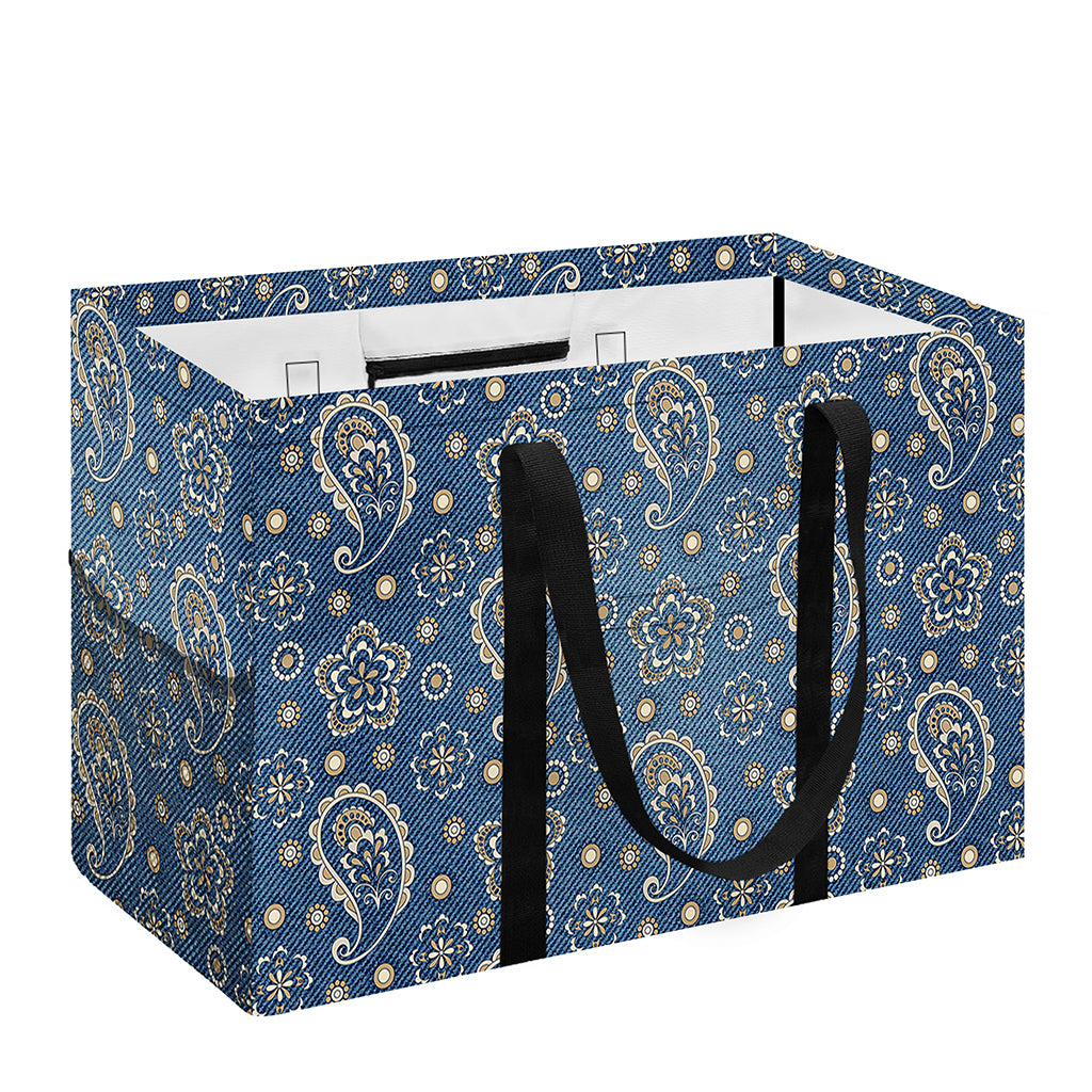 Blue Denim Western Paisley Print Utility Tote Bag