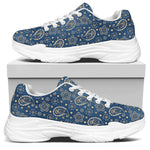 Blue Denim Western Paisley Print White Chunky Shoes